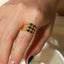 DELIA - RETRO GEOMETRIC 304 STAINLESS STEEL ARTIFICIAL GEMSTONES INLAY OPEN RING