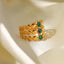 DELIA - RETRO GEOMETRIC 304 STAINLESS STEEL ARTIFICIAL GEMSTONES INLAY OPEN RING