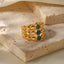 DELIA - RETRO GEOMETRIC 304 STAINLESS STEEL ARTIFICIAL GEMSTONES INLAY OPEN RING