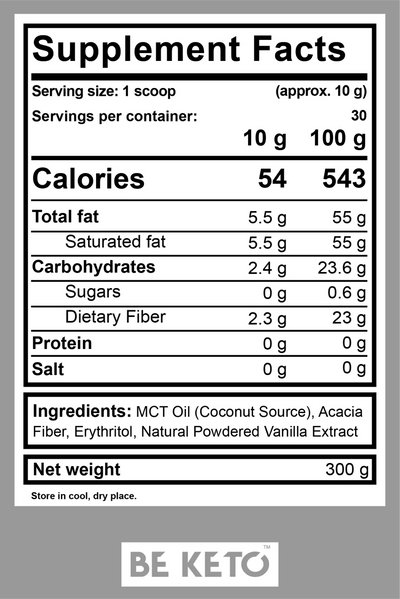 BE KETO MCT OIL POWDER – FRENCH VANILLA 300G