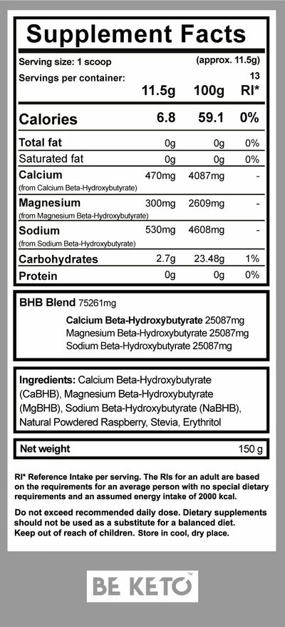 BE KETO EXOGENOUS KETONES WILD RASPBERRY FLAVOUR 150GR