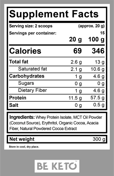 BE KETO WHEY ISOLATE + MCT NATURAL CHOCOLATE 300GR