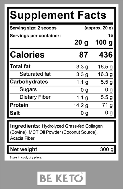 BE KETO COLLAGEN + MCT OIL – UNFLAVOURED 300G