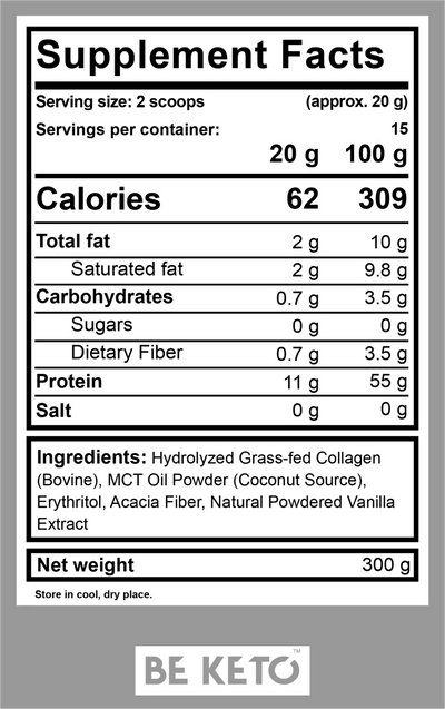 BE KETO COLLAGEN + MCT, VANILLA FLAVOUR, 300G