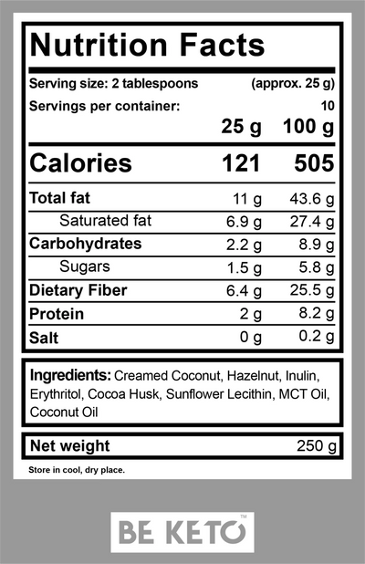 BE KETO KETO KREM COCONUT & HAZELNUT PASTE INFUSED WITH MCT 250GR