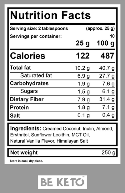 BE KETO KETO KREM VANILLA ALMOND MCT INFUSED KETO SPREAD 250GR