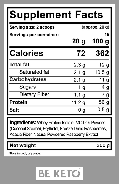 BE KETO WHEY ISOLATE + MCT – WILD RASPBERRY 300G