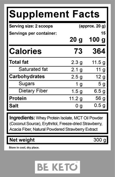 BE KETO WHEY ISOLATE + MCT – FRESH STRAWBERRY 300G