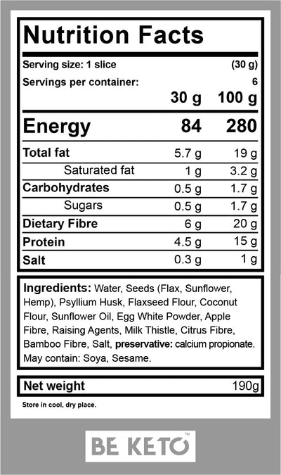 BE KETO KETO GLUTEN-FREE BREAD, 190G