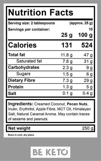 BE KETO KETO KREM PECAN & SALTED CARAMEL MCT INFUSED KETO SPREAD 250GR