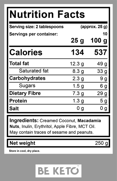 BE KETO KETO KREM MACADAMIA THE QUEEN, MCT INFUSED KETO SPREAD 250GR