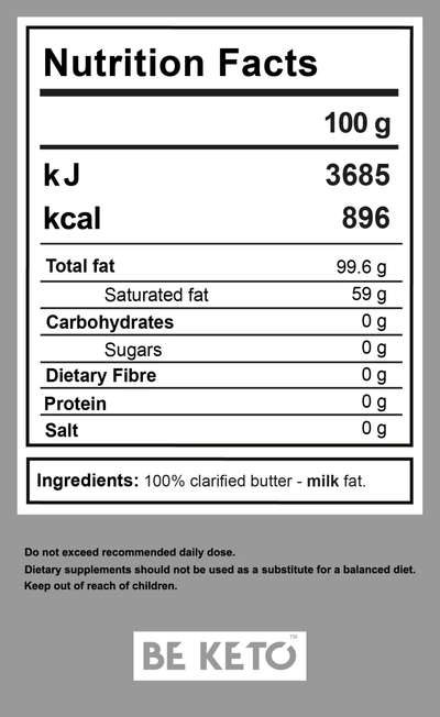 BE KETO BUTTER CLARIFIED GHEE 100% NATURAL 240G