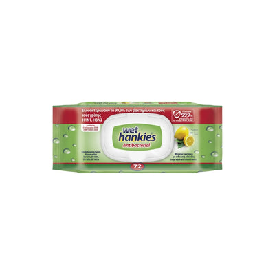 WET HANKIES ANTIBACTERIAL WIPES LEMON 72PCS