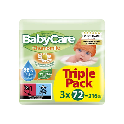 BABYCARE CHAMOMILE PURE WATER BABY WIPES 216 PCS (3×72 PCS)