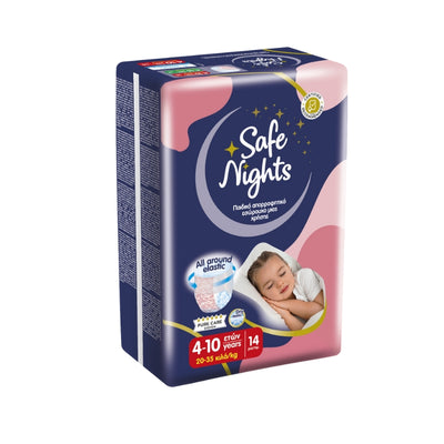 MEGA SAFE NIGHTS GIRL 4-10 Y/20-35KG/14 PCS