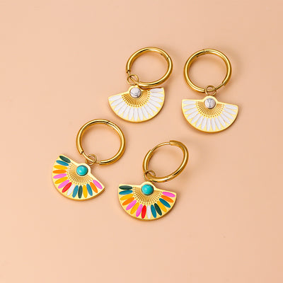 DELIA - BOHEMIAN SECTOR ENAMEL 304 STAINLESS STEEL TURQUOISE EARRINGS