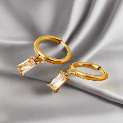 DELIA - RETRO GEOMETRIC INLAY 316L STAINLESS STEEL ZIRCON DANGLING EARRING