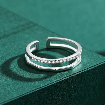 DELIA - 925 STERLING SILVER ZIRCON LINES OPEN RING, HIGH-END