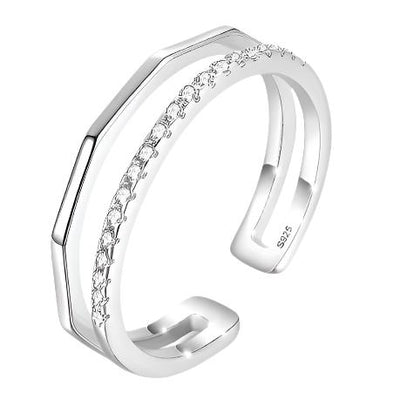 DELIA - 925 STERLING SILVER ZIRCON LINES OPEN RING, HIGH-END