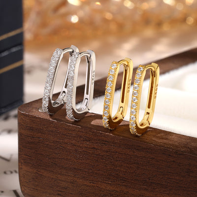 DELIA - WHITE GOLD PLATED 925 STERLING SILVER ZIRCON U SHAPE HIGH-END EARRINGS, 1 PAIR