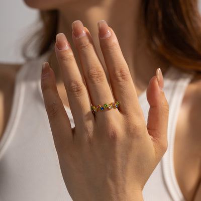 DELIA -  304 STAINLESS STEEL ZIRCON PLATING INLAY OPEN RING