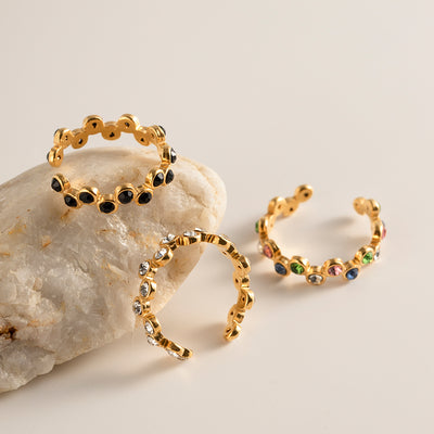 DELIA -  304 STAINLESS STEEL ZIRCON PLATING INLAY OPEN RING