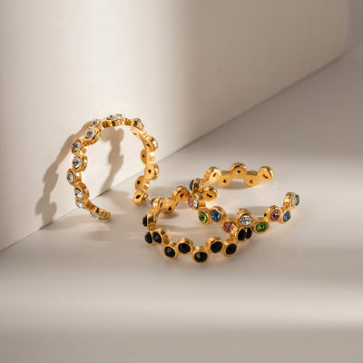 DELIA -  304 STAINLESS STEEL ZIRCON PLATING INLAY OPEN RING