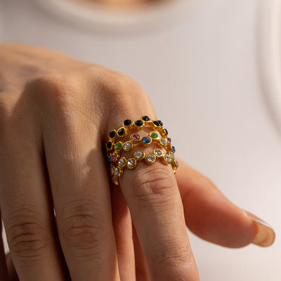 DELIA -  304 STAINLESS STEEL ZIRCON PLATING INLAY OPEN RING