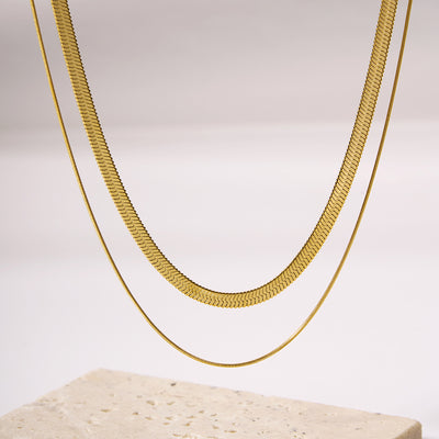 DELIA – 304 STEEL DOUBLE LAYER NECKLACE, 18K GOLD PLATED, SOLID COLOR