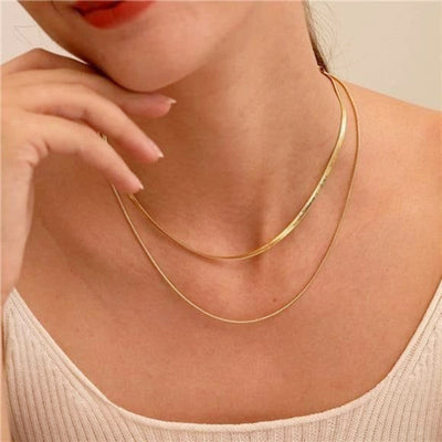 DELIA – 304 STEEL DOUBLE LAYER NECKLACE, 18K GOLD PLATED, SOLID COLOR
