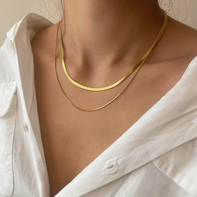 DELIA – 304 STEEL DOUBLE LAYER NECKLACE, 18K GOLD PLATED, SOLID COLOR