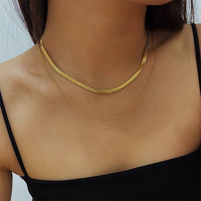 DELIA – 304 STEEL DOUBLE LAYER NECKLACE, 18K GOLD PLATED, SOLID COLOR