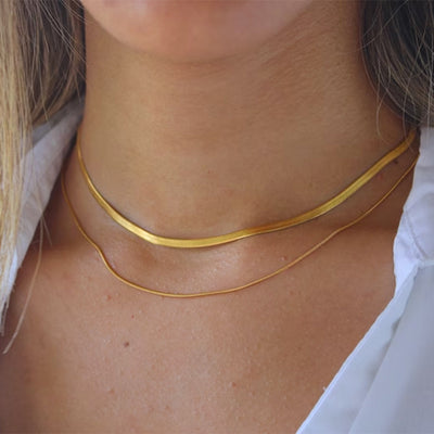 DELIA – 304 STEEL DOUBLE LAYER NECKLACE, 18K GOLD PLATED, SOLID COLOR