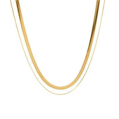 DELIA – 304 STEEL DOUBLE LAYER NECKLACE, 18K GOLD PLATED, SOLID COLOR