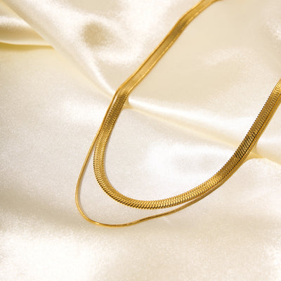 DELIA – 304 STEEL DOUBLE LAYER NECKLACE, 18K GOLD PLATED, SOLID COLOR