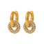 DELIA - RETRO CIRCLE POLISHING PLATING INLAY 304 STAINLESS STEEL ZIRCON 18K GOLD PLATED EARRINGS, 1 PAIR