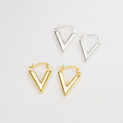 DELIA - 18K GOLD PLATED 925 STERLING SILVER V SHAPE DANGLING EARRINGS, HIGH-END (1 PAIR)