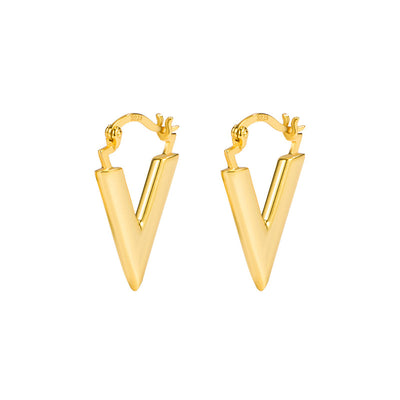 DELIA - 18K GOLD PLATED 925 STERLING SILVER V SHAPE DANGLING EARRINGS, HIGH-END (1 PAIR)