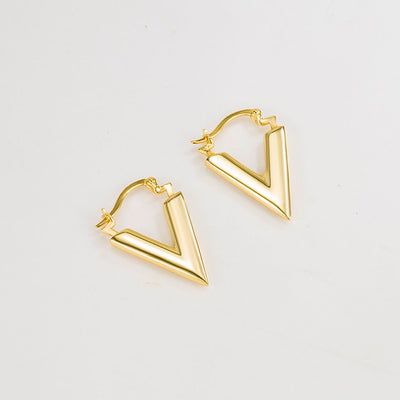 DELIA - 18K GOLD PLATED 925 STERLING SILVER V SHAPE DANGLING EARRINGS, HIGH-END (1 PAIR)