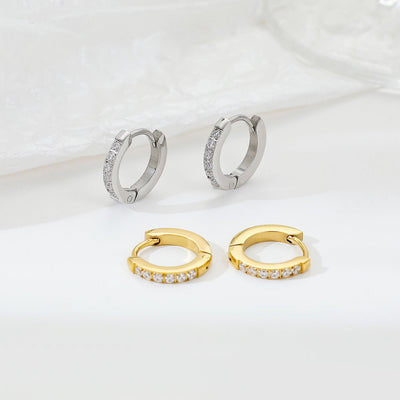 DELIA - ELEGANT SIMPLE STYLE SOLID COLOR INLAY 304 STAINLESS STEEL ZIRCON WHITE GOLD PLATED HOOP EARRING