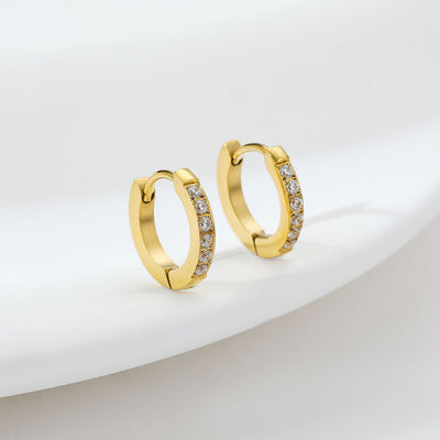 DELIA - ELEGANT SIMPLE STYLE SOLID COLOR INLAY 304 STAINLESS STEEL ZIRCON WHITE GOLD PLATED HOOP EARRING
