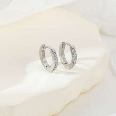 DELIA - ELEGANT SIMPLE STYLE SOLID COLOR INLAY 304 STAINLESS STEEL ZIRCON WHITE GOLD PLATED HOOP EARRING