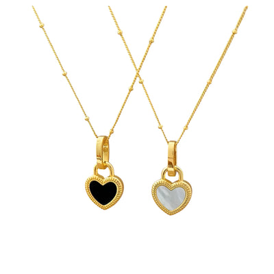 DELIA TITANIUM STEEL DOUBLE-SIDED HEART NECKLACE BLACK & WHITE