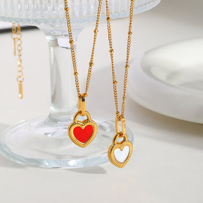 DELIA TITANIUM STEEL DOUBLE-SIDED HEART NECKLACE RED & WHITE