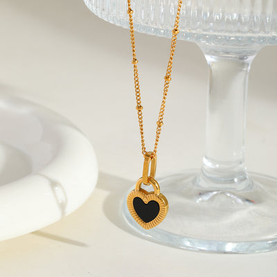 DELIA TITANIUM STEEL DOUBLE-SIDED HEART NECKLACE BLACK & WHITE