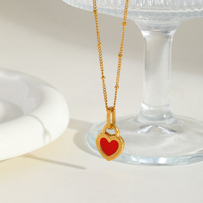 DELIA TITANIUM STEEL DOUBLE-SIDED HEART NECKLACE RED & WHITE