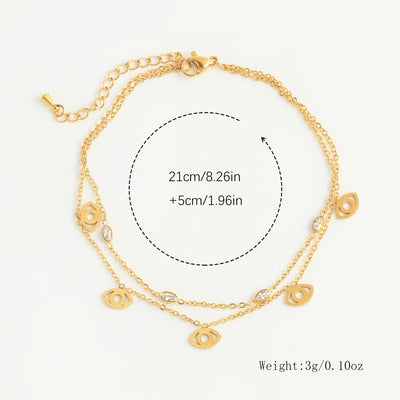 DELIA - CASUAL BEACH OVAL EYE 304 STAINLESS STEEL PLATING INLAY ZIRCON 18K GOLD PLATED WOMEN'S ANKLET