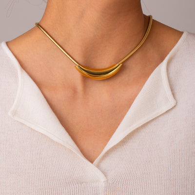 DELIA - 304 STAINLESS STEEL SIMPLE CLASSIC PLATING SOLID COLOR CHOKER NECKLACE