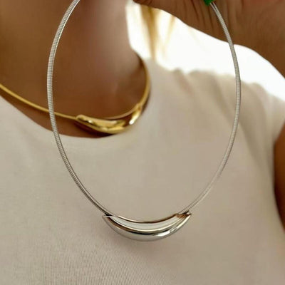 DELIA - 304 STAINLESS STEEL SIMPLE CLASSIC PLATING SOLID COLOR CHOKER NECKLACE