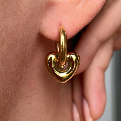 DELIA -  BASIC SIMPLE STYLE HEART SHAPE SOLID COLOR PLATING 304 STAINLESS STEEL 18K GOLD PLATED DROP EARRING GOLD